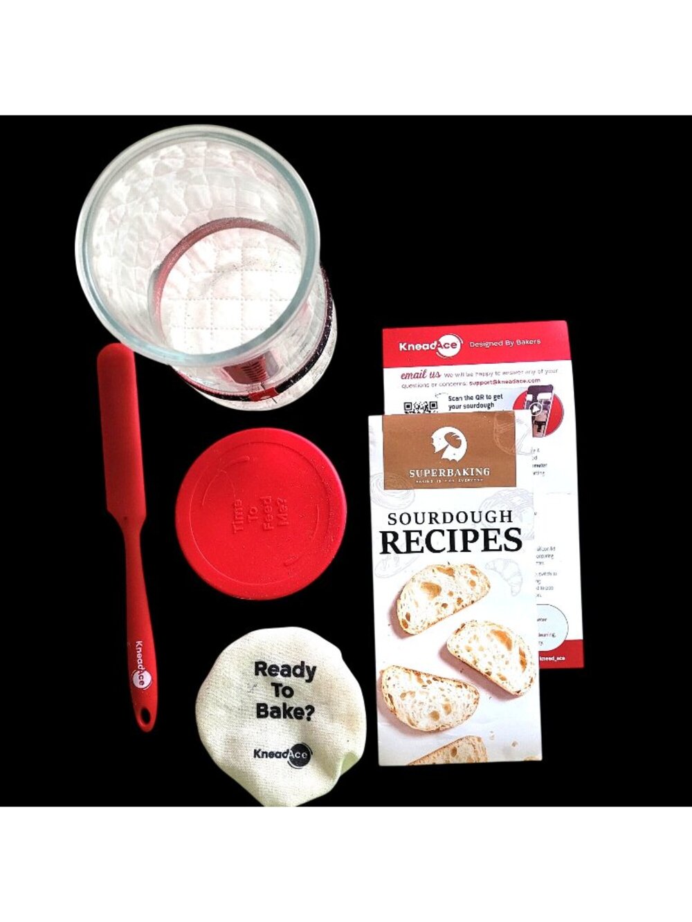 Kneadace Sourdough Starter Jar Set with Thermometer Band 2 Lids Scraper Spatula